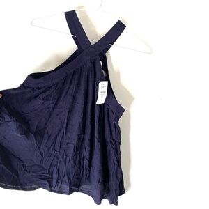LOFT Navy Blue Cross Halter Sleeveless Blouse NWT Keyhole Back